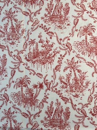 Fabric - OOP Kaufman Tropical Toile de Jouy Cream / Burgundy Cotton 44 L x 56 W - Picture 2 of 7