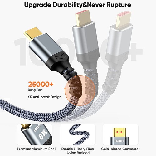 HDMI Cable 48Gbps 4K@120 UHD 1.5M 2M 3M Ultra HD PS5 XBOX Sky Virgin - Picture 5 of 9
