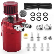 Red 300ml Oil Catch Can Kit Universal Breather Baffled Aluminum Reservoir Tank