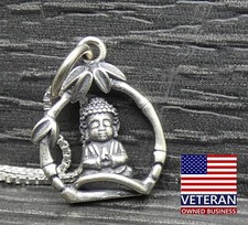 Sterling Silver Unique Enlightened Buddha Pendant Box Chain Necklace 26 inches