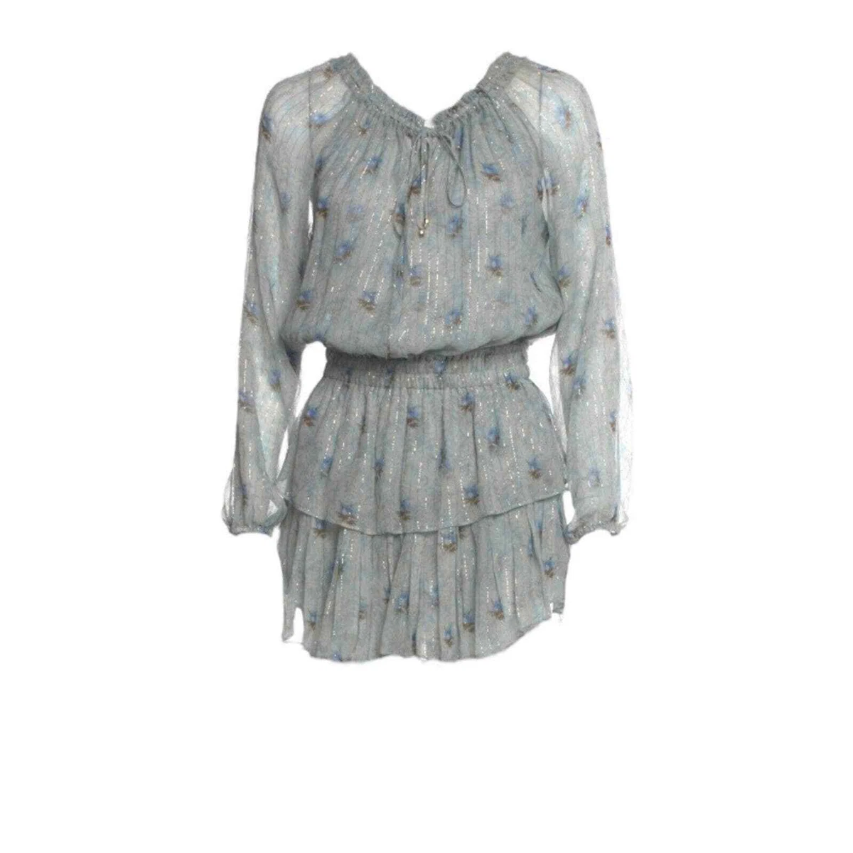 LOVESHACKFANCY WOMEN S POPOVER DRESS Light Blue Metallic sz XS