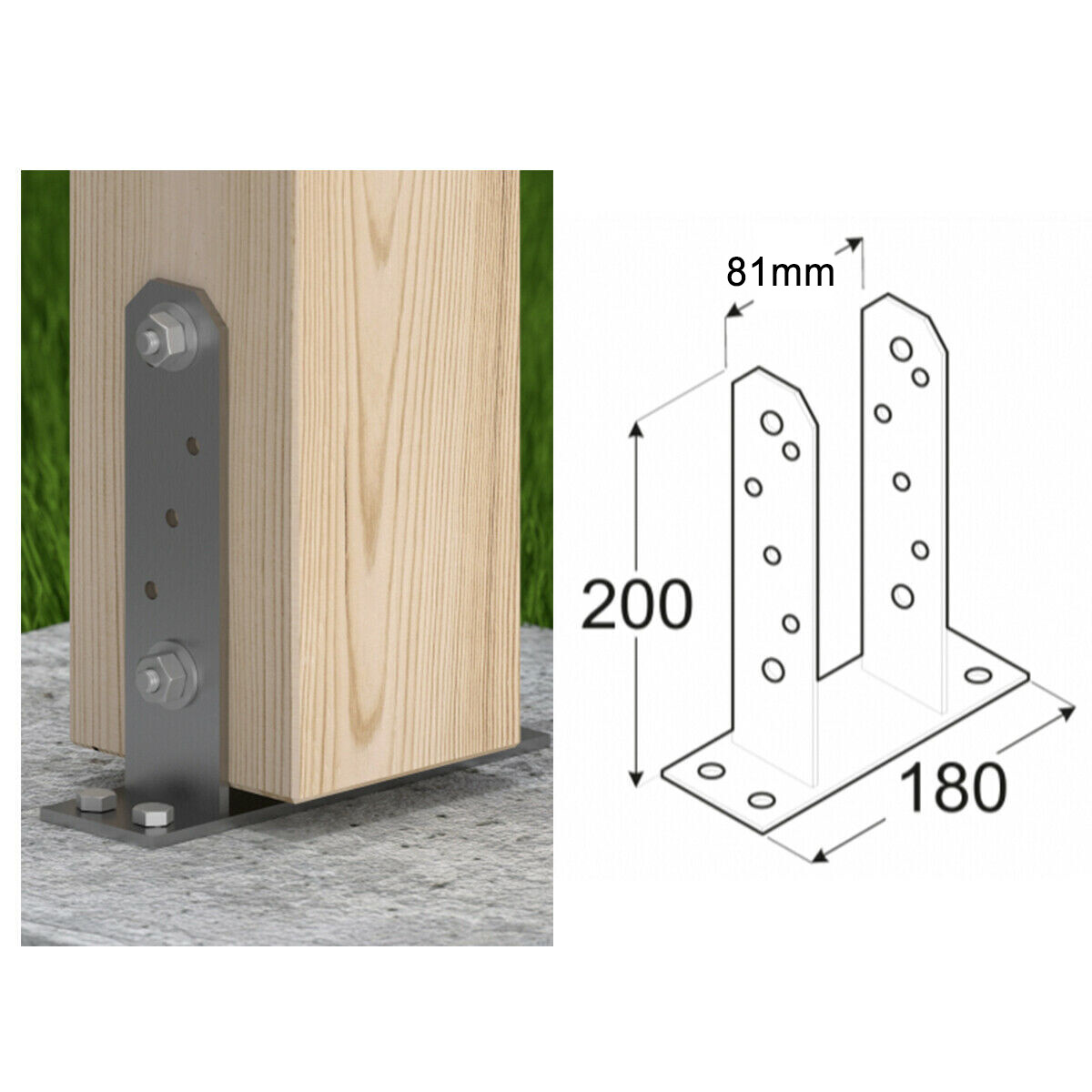 Heavy Duty Galvanised Elevated Bolt Down Post Support Bracket Base Various sizes