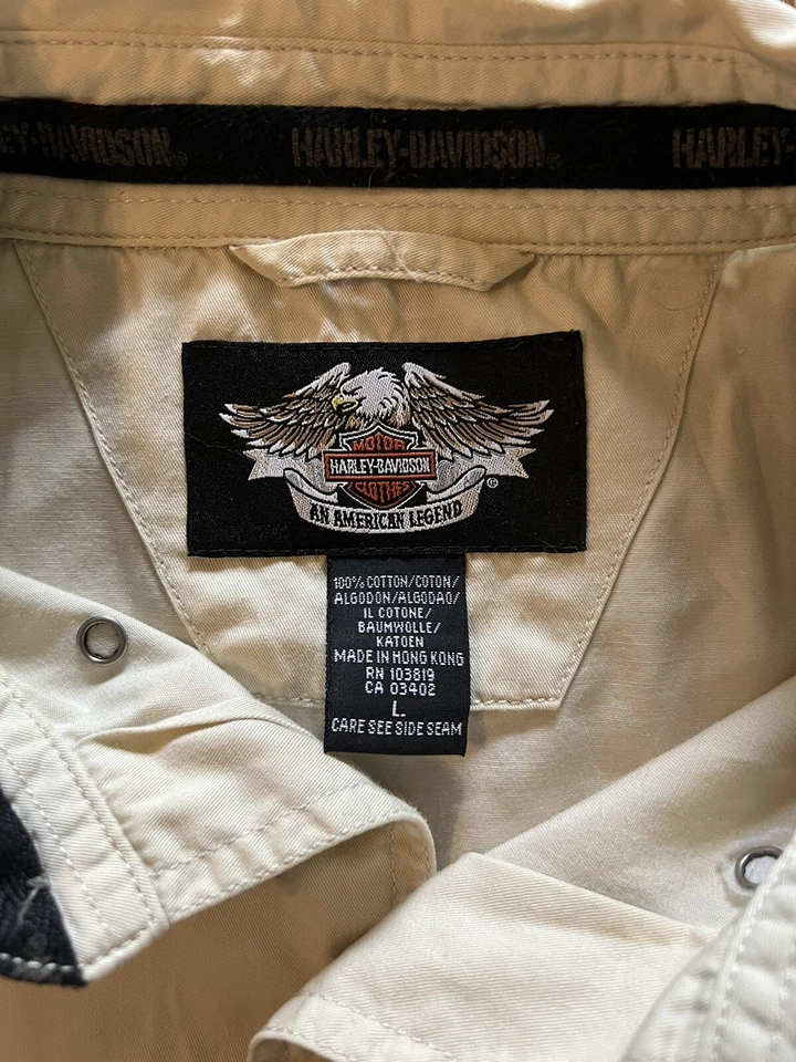 Harley Davidson Mens Khaki Button Up Shirt Sleeve Size Large 96255-04VM - Image 3 of 3