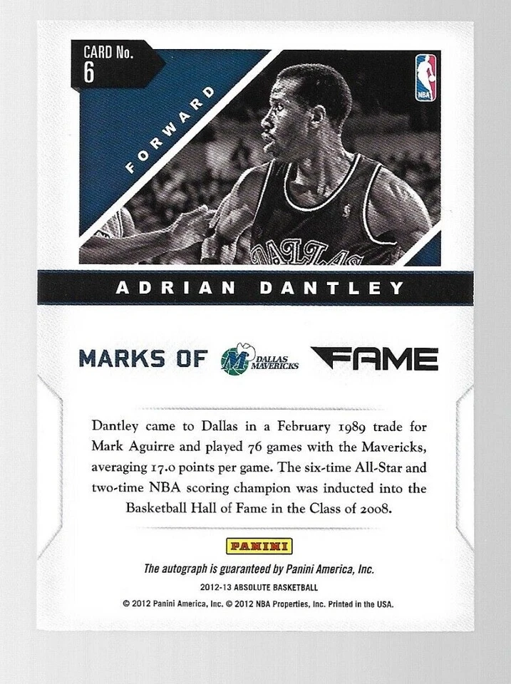 2012-13 Panini Absolute Adrian Dantley  Auto #98/100 - Image 2 of 2