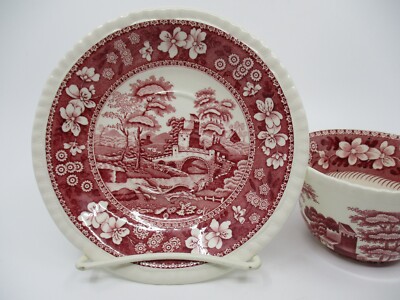 SPODE TOWER PINK CUP & SAUCER - New Backstamp - 2 1/4