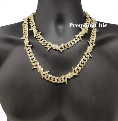 ICED Miami Cuban Link Chain Spike Thorn Necklace Plated Mens - Main Image