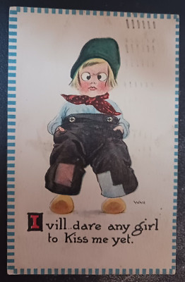 vtg postcard Bernhardt Wall Vill dare any girl to Kiss me yet Dutch boy  posted