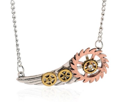 Steampunk Bird Wing Feather Gears Pendant Necklace