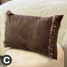 Pair of Luxury Rectangle Velvet Feather Cushions Chocolate Brown Boudoir