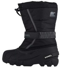 SOREL Z49114 Youth Black Nylon Flurry Waterproof Insulated Snow Boot Size 4 M