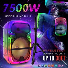 7500W Portable Bluetooth Speaker 12'' Woofer Motion Party Lights w/ Mic  Stand