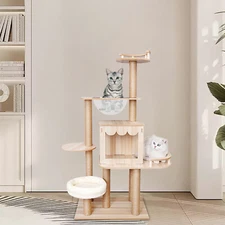 Luxury Cat Tower Condo with Cat Wooden Scratching Post Kittens Activity Center
