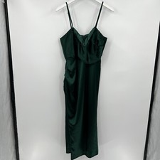 Lulus Down To Dance Emerald Green Satin Gathered Tulip Midi Dress Size XL