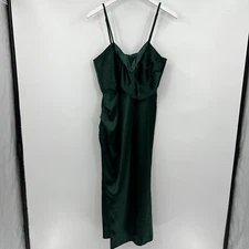 Lulus Down To Dance Emerald Green Satin Gathered Tulip Midi Dress Size XL
