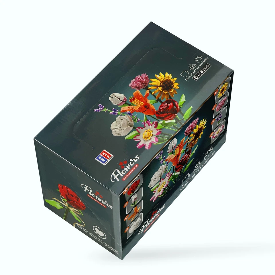 BUMERANG Artificial Flowers Bouquet for Adults, Flower Building Sets with Vase, Home Deco