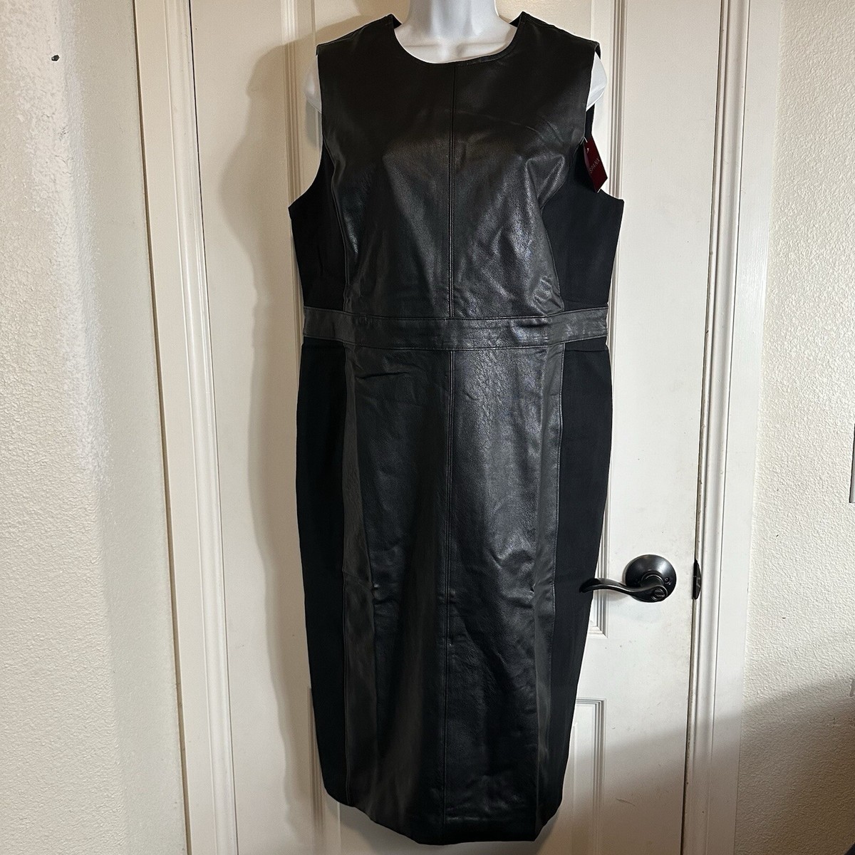 Spanx Mixed Media Sheath Dress Black Faux Leather Casual Work business NWT sz XL Spanx Mixed Media Sheath Dress Black Faux Leather Casual Work business NWT sz XL