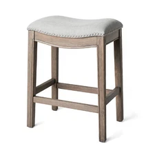Maven Lane Counter Stool Reclaimed Oak, Ash Grey Fabric Upholstery(Open Box)