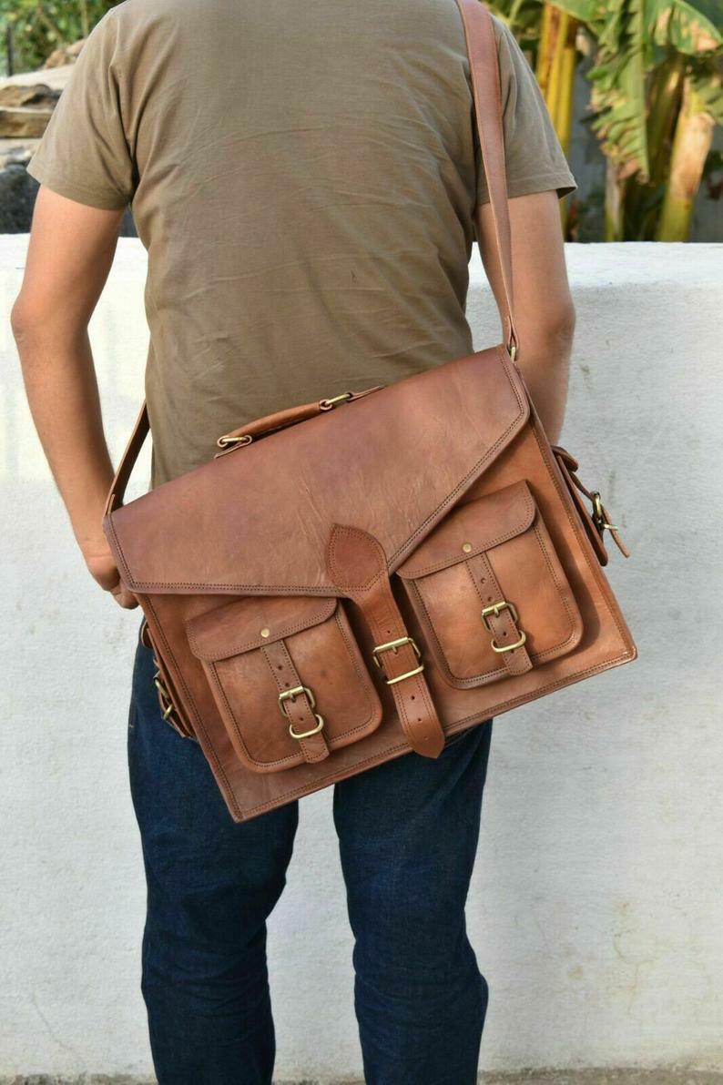 Men's Vintage Brown Leather Messenger Satchel Bag Shoulder Laptop Briefcase Bag