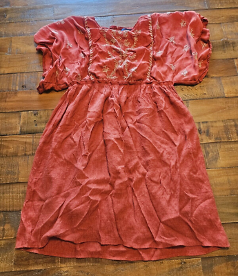 Blue Rain DRESS (Small) MINI Burnt Orange FLORAL EMBROIDERED Button Close BOHO | eBay Blue Rain DRESS (Small) MINI Burnt Orange FLORAL EMBROIDERED Button Close BOHO | eBay