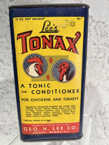 Vintage Lee’s Tonax 12 Oz. Box Tonic Conditioner For Chickens & Turkeys Empty - Imagen 1 de 6
