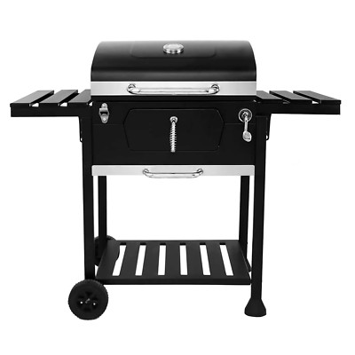 Holzkohlegrill Grillwagen mit Ablagen, Flaschenöffner und Abdeckung