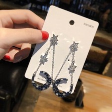 Moon and Stars Dangle Drop Earrings for Women,Elegant Silver Earrings,Gifts