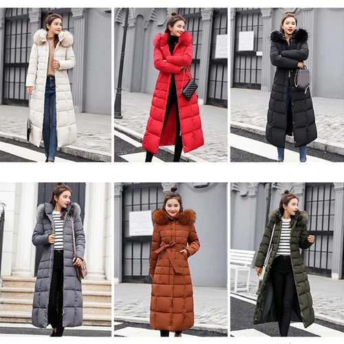 Damen Winter Warm Mantel Puffer Fellkragen Lang Stepp Parka Damen Kapuze Jacke - Bild 10 von 23