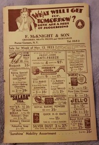 Grocery - Ads 1933 Graphic Posters - Porter Corners,NY. Owner: F. McKnight & Son