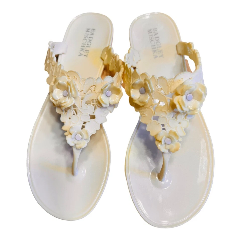 Badgley Mischka Bali Floral Thong Jelly Flip Flops Summer Sandals Ivory Size 8 - Image 2 of 4