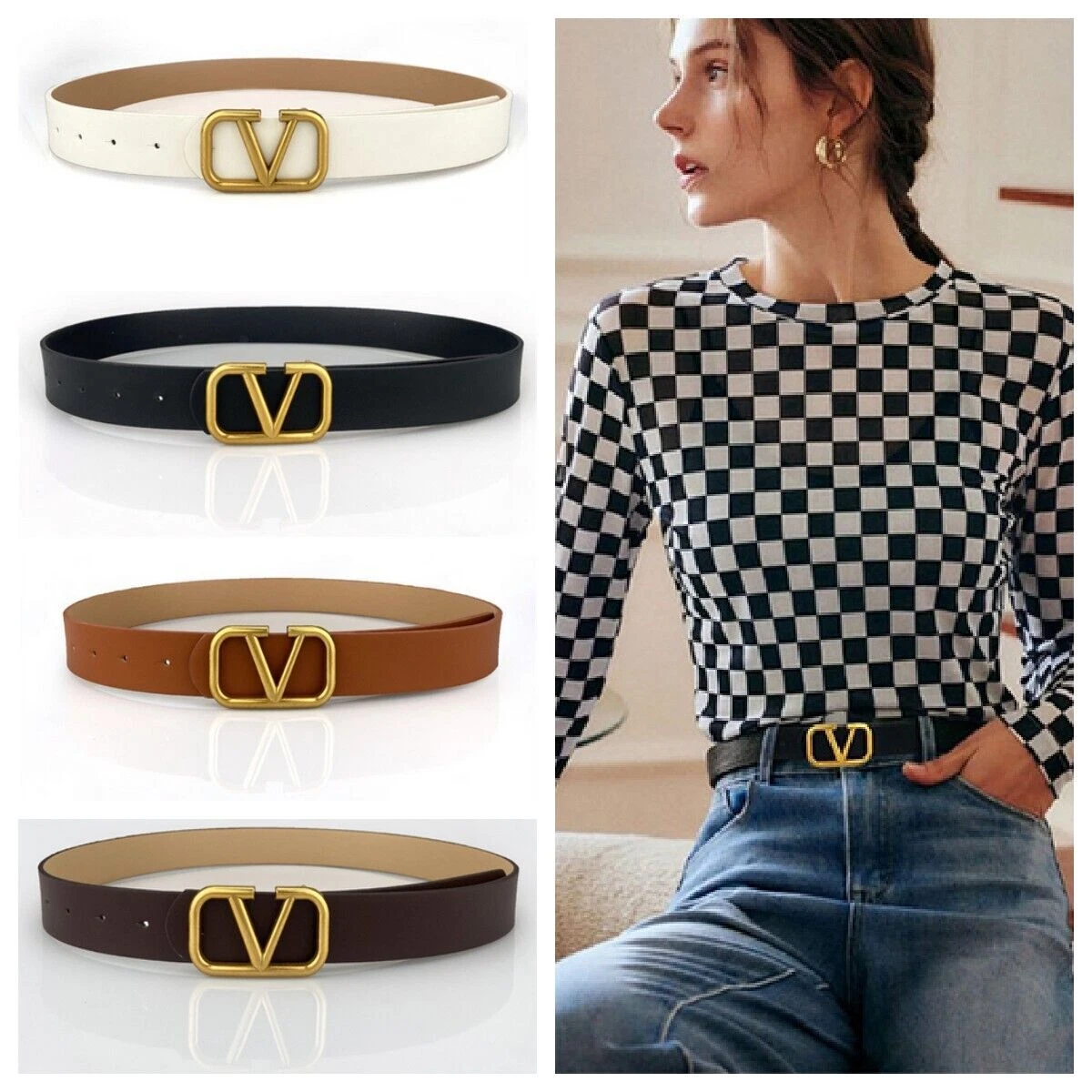 Leather Women Buckle Jeans Ladies trousers Waist Waistband Belts Alloy