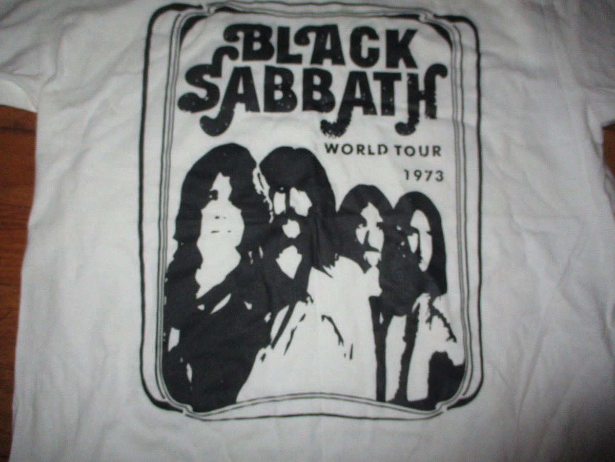 NWOT Repro BLACK SABBATH World Tour 1973 Logo White T Shirt Small