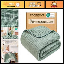 9-Layer Muslin Throw Blanket 50"x70" Teal, 100% Cotton Lightweight Soft Gauze Qu