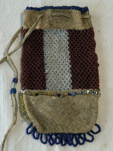 Vintage 1900-1920 Native American Net Style Beaded Pouch on Tanned Hide