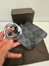 Gucci Belt Supreme Canvas Black/Grey, Buckle Chrome Silver, 95 cm - 32/34 waist