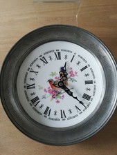 Le Trefle Vogeluhr Limoges Porzellanuhr, Vedette Telleruhr schwerer Zinn Rand