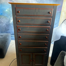 Tall Painted Wood Chest of Drawers 6 Drawers with Hinged 2-Door Cupboard