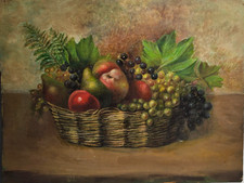 Scuola Italiana del XX secolo Dipinto Olio su Tavola "Natura Morta con Frutta"