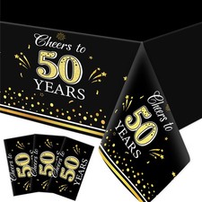 3 Pack 50th Birthday Tablecloth, Black and Gold 50th Birthday Decorations Dis...