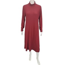 Susan Graver Womens Sweater Rib Knit Mock Neck Midi Dress Medium Size Wine Red