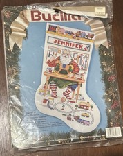 VTG Bucilla Santa's Workshop Counted Cross Stitch Christmas Stocking Kit