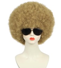 Short Light Brown Curly Fluffy Afro Wig 70s80s Disco Fancy Funny Costume Hair...