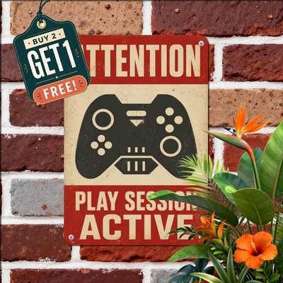 shabby chic caution gaming progress tin metal signs
