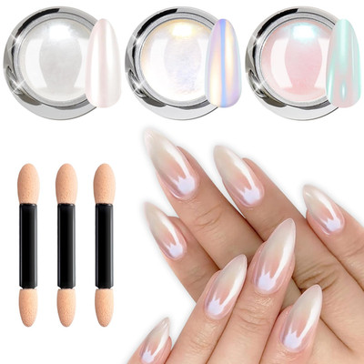 Pearl Chrome Nail Powder BISHENGYF - 3Pcs Weiße Chromfarbener Nagelpuder, Neon G
