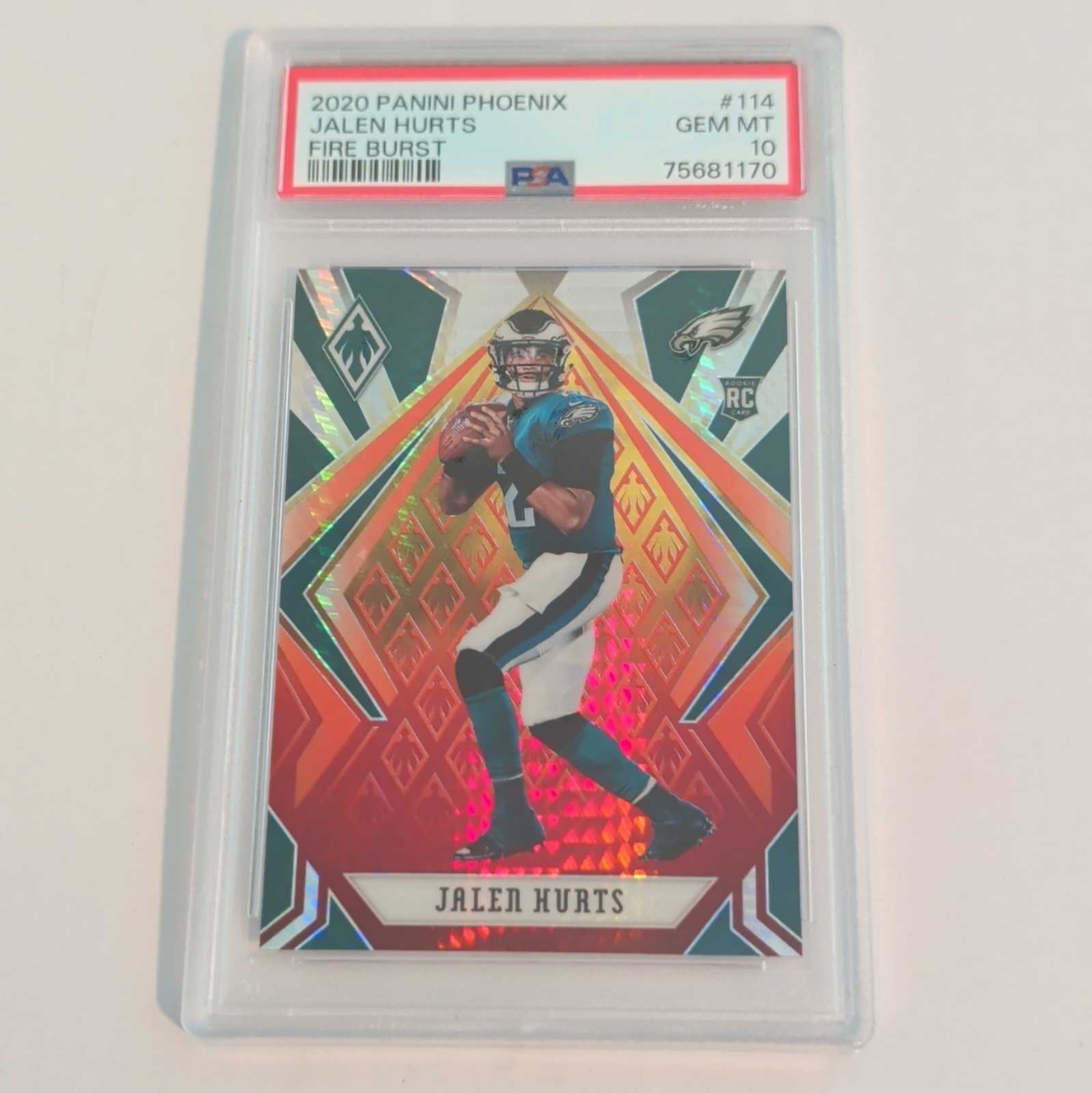 Panini 2020 Phoenix Rookies Jalen Hurts Eagles #114 Fire Burst RC PSA 10