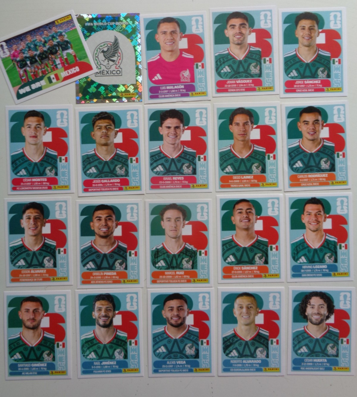 MEXICO MEX  20 Stickers team set White BORDER  USA  2026 PANINI  WORLD CUP