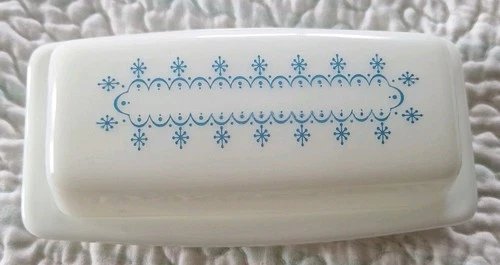 Vintage Pyrex Blue Snowflake Butter Dish with Lid