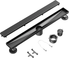 Neodrain 24 in Matte Black Linear Shower Drain- with 2-in-1 Flat & Tile Insert C