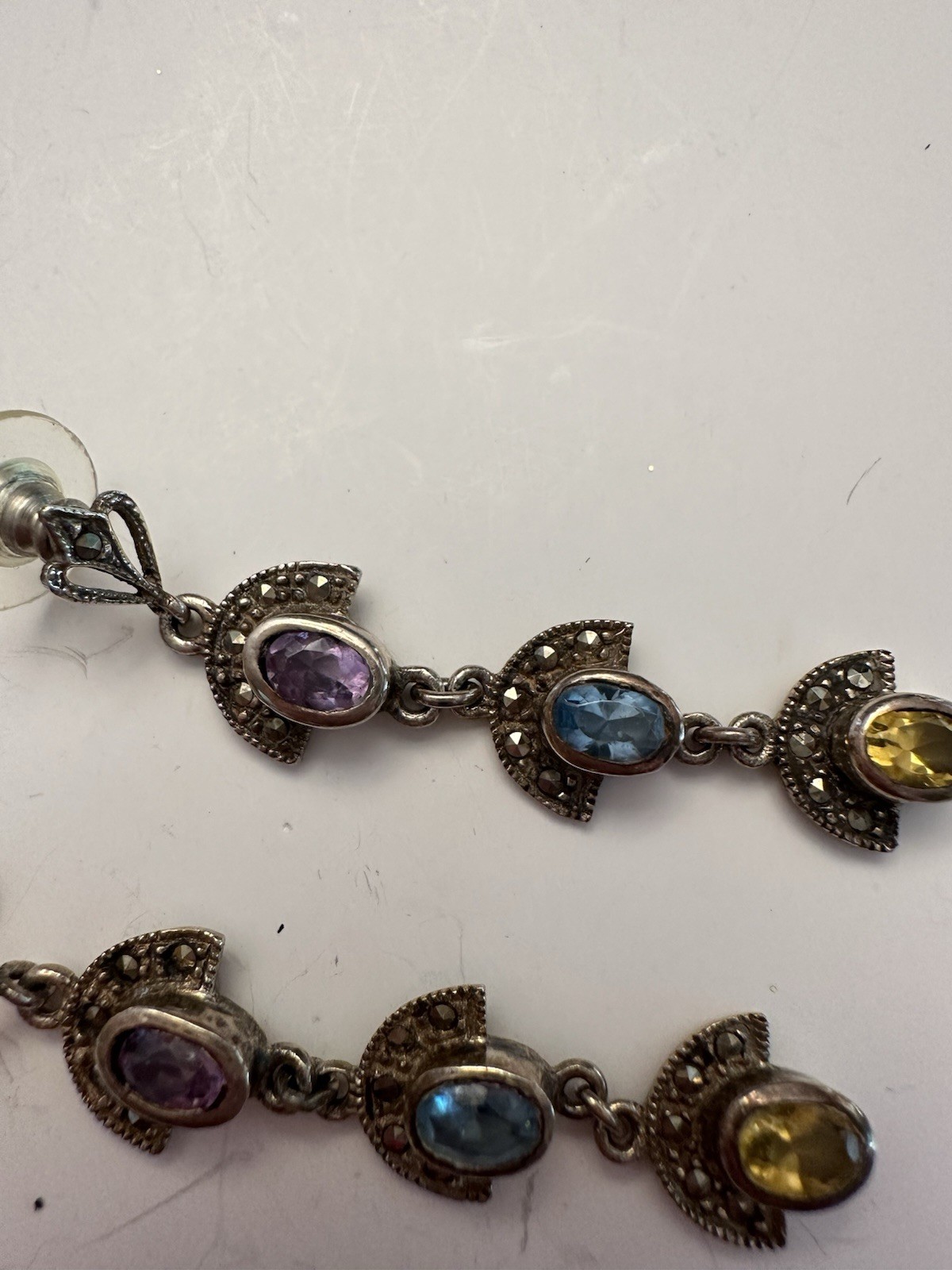 925 STERLING SILVER DANGLE MULTI GEMSTONE MARCASI… - image 14