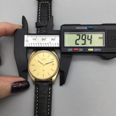 Vintage Seiko Mens Watch 34mm Gold Tone Leather Date 5Y22-8A08 New