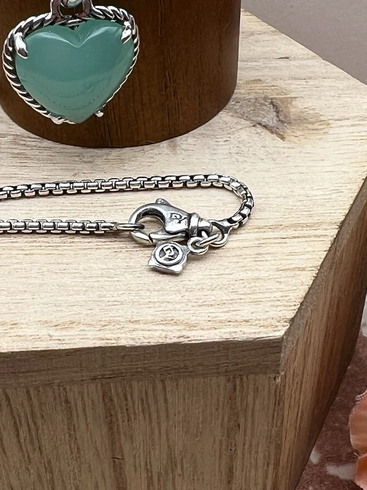 DAVID YURMAN Sterling Silver Aqua Chalcedony Heart Charm Pendant With Chain - Image 3 of 4
